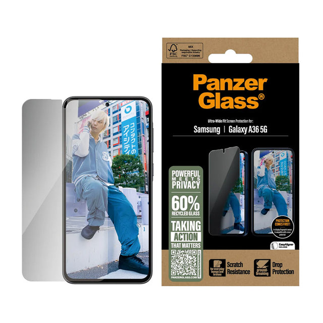 Folie de protectie PanzerGlass® Ultra-Wide Fit Privacy compatibil cu Samsung Galaxy A36 5G, Transparent