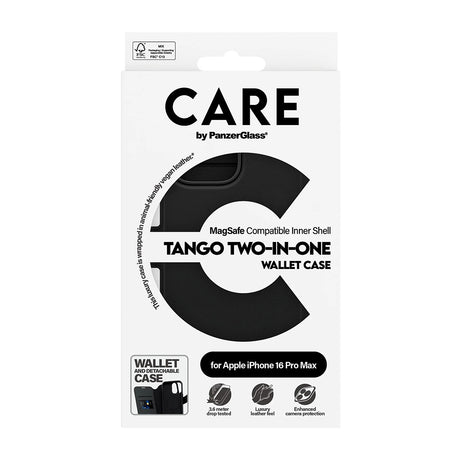Husa de protectie PanzerGlass® CARE Feature MagSafe Tango Two-in-One Wallet compatibil cu iPhone 16 Pro Max, Negru