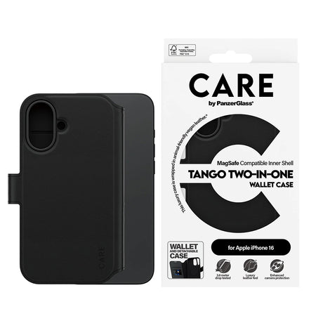 Husa de protectie PanzerGlass® CARE Feature MagSafe Tango Two-in-One Wallet compatibil cu iPhone 16, Negru