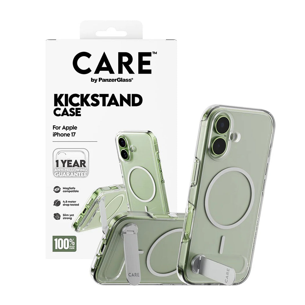 Husa de protectie PanzerGlass® CARE Feature Kickstand MagSafe compatibil cu iPhone 17, Transparent