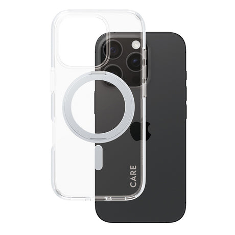 Husa de protectie PanzerGlass® CARE Feature Silver Kickstand & MagSafe compatibil cu iPhone 16 Pro, Transparent