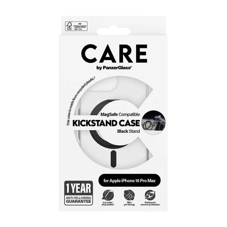 Husa de protectie PanzerGlass® CARE Feature Black Kickstand & MagSafe compatibil cu iPhone 16 Pro Max, Transparent
