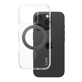 Husa de protectie PanzerGlass® CARE Feature Black Kickstand & MagSafe compatibil cu iPhone 16 Pro, Transparent