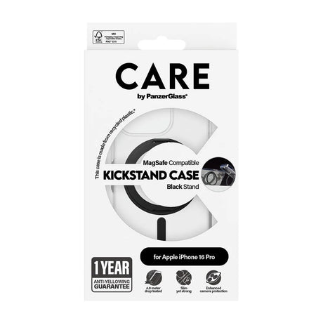 Husa de protectie PanzerGlass® CARE Feature Black Kickstand & MagSafe compatibil cu iPhone 16 Pro, Transparent