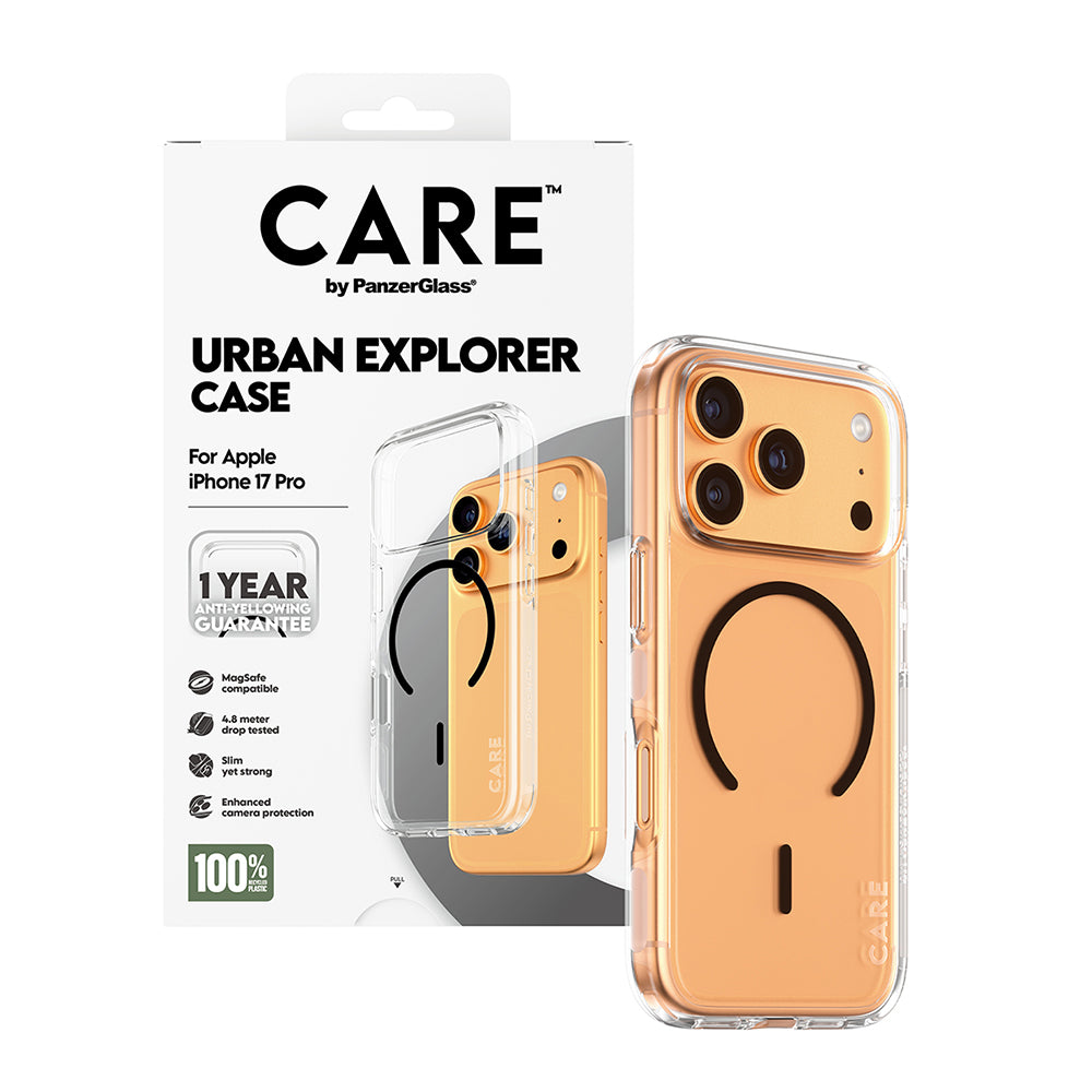 Husa de protectie PanzerGlass® CARE Flagship Urban Explorer Black MagSafe compatibil cu iPhone 17 Pro, Transparent