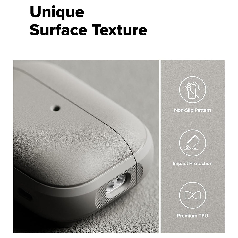 Casti Ringke Protection Case Onyx Magnetic, for AirPods Pro 3, Non-Slip Texture, Carabiner Hole, Warm Gray