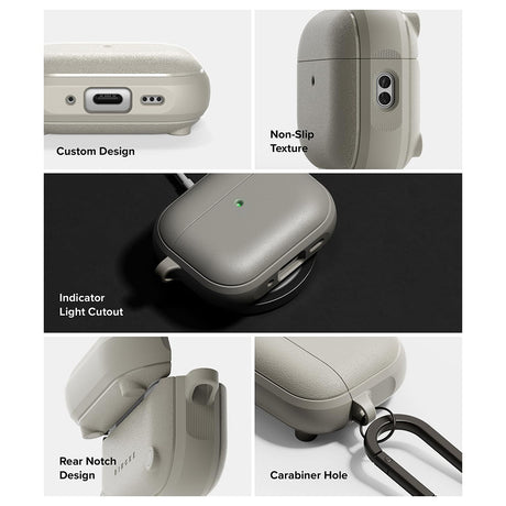 Casti Ringke Protection Case Onyx Magnetic, for AirPods Pro 3, Non-Slip Texture, Carabiner Hole, Warm Gray