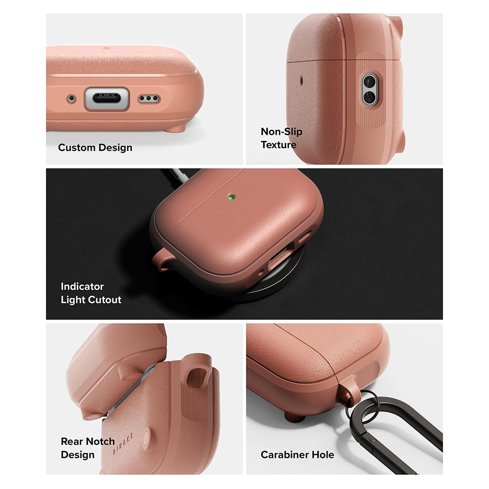 Casti Ringke Protection Case Onyx Magnetic, for AirPods Pro 3, Non-Slip Texture, Carabiner Hole, Constant Coral