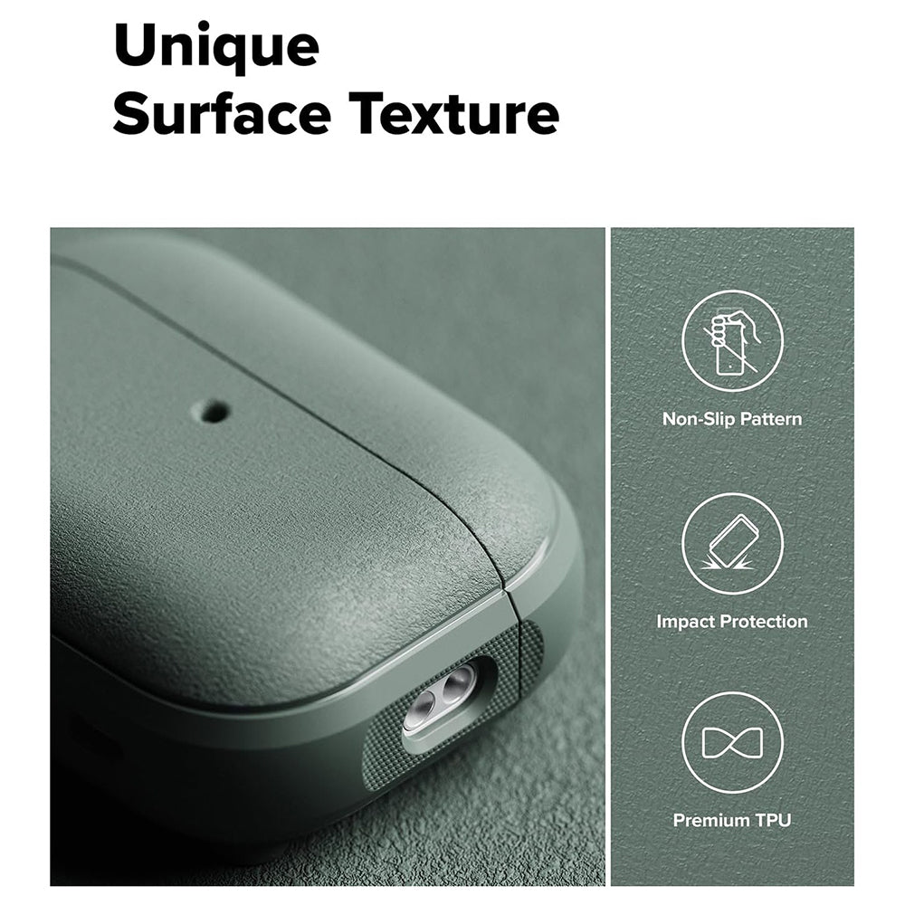 Casti Ringke Protection Case Onyx Magnetic, for AirPods Pro 3, Non-Slip Texture, Carabiner Hole, Sage Green