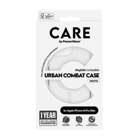 Husa de protectie PanzerGlass® CARE Flagship Urban Combat White MagSafe compatibil cu iPhone 16 Pro Max, Transparent