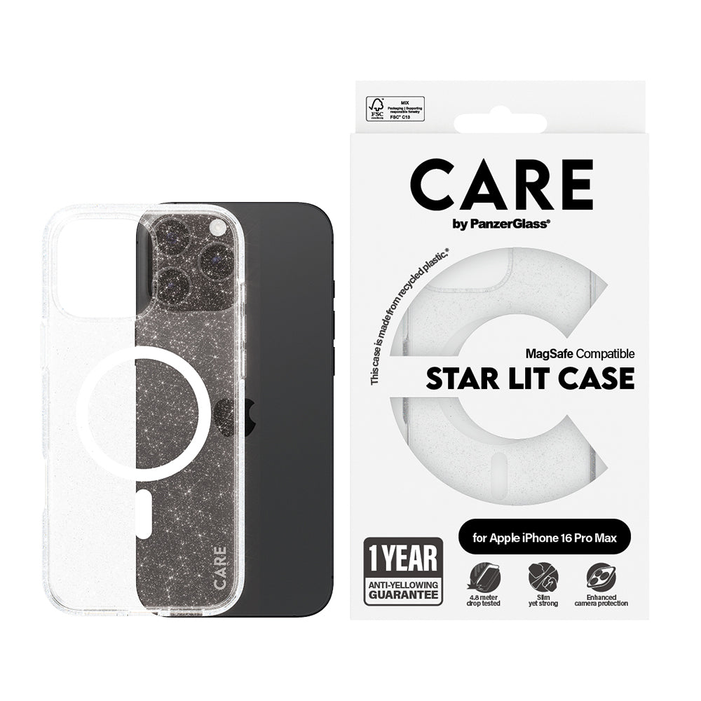 Husa de protectie PanzerGlass® CARE Flagship Urban Combat Star Lit White MagSafe compatibil cu iPhone 16 Pro, Transparent