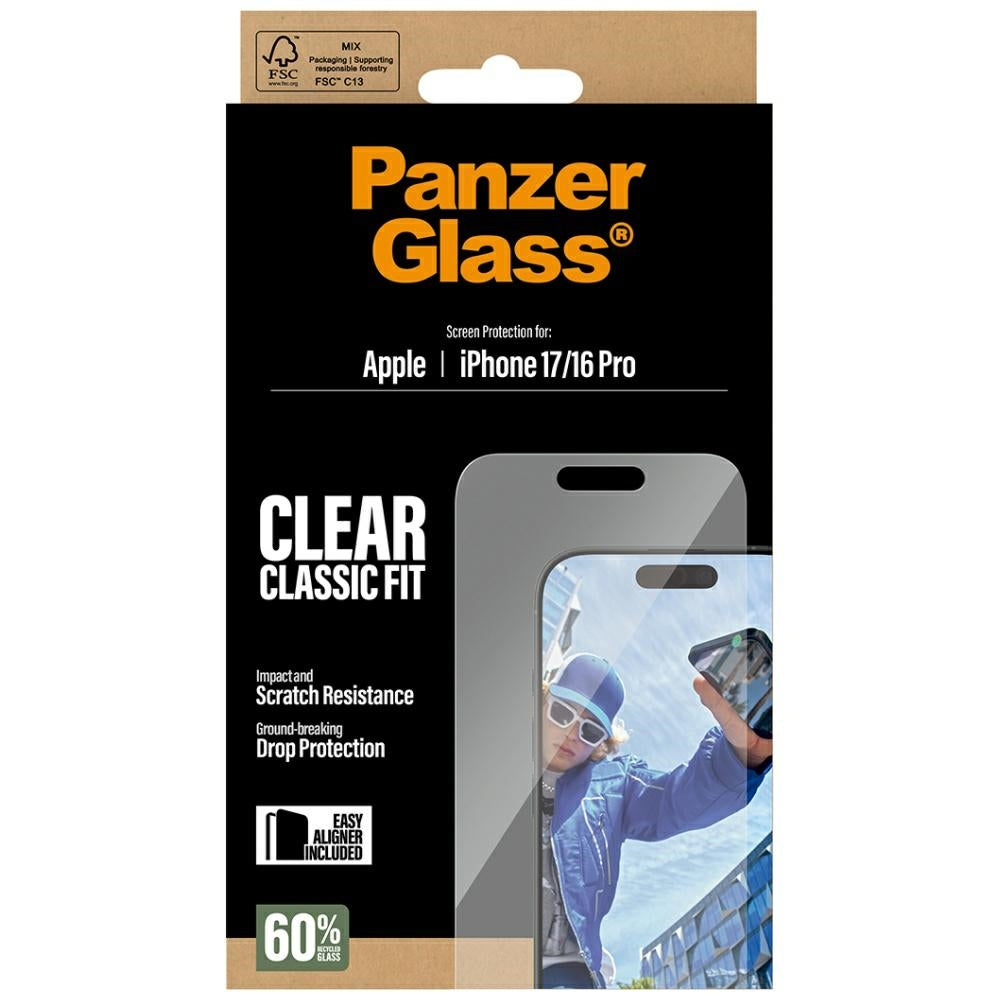 Folie de protectie PanzerGlass® Classic Fit w. EasyAligner compatibil cu iPhone 17 / iPhone 16 Pro, Transparent