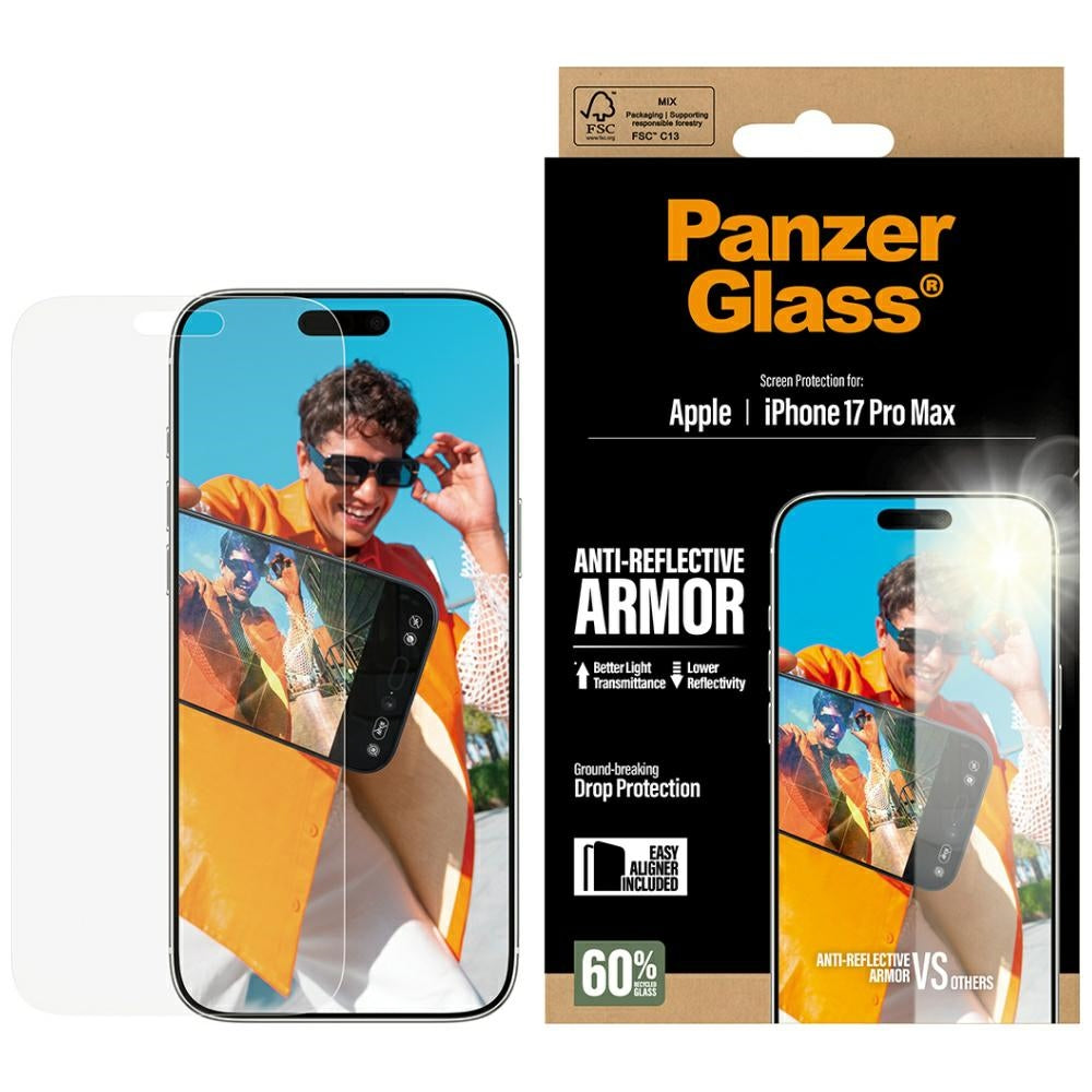 Folie de protectie PanzerGlass® Anti-Reflective Armor w. EasyAligner compatibil cu iPhone 17 Pro Max, Transparent Mat