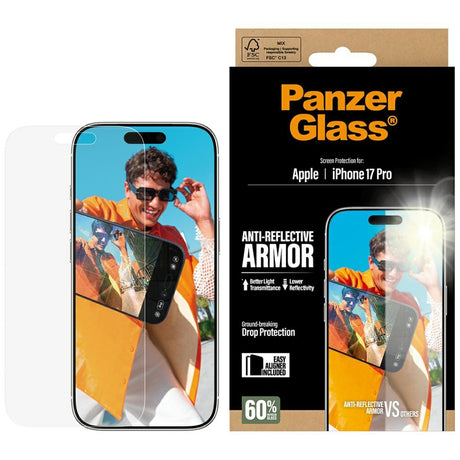 Folie de protectie PanzerGlass® Anti-Reflective Armor w. EasyAligner compatibil cu iPhone 17 Pro, Transparent Mat