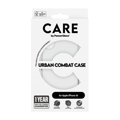 Husa de protectie PanzerGlass® CARE Flagship Urban Combat compatibil cu iPhone 16, Transparent