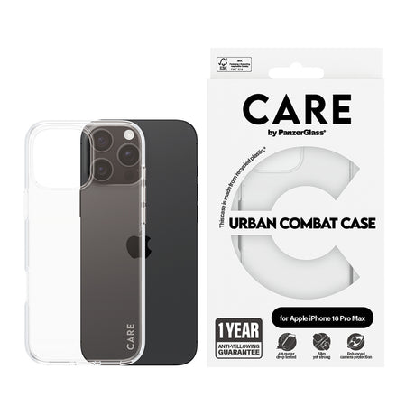 Husa de protectie PanzerGlass® CARE Flagship Urban Combat compatibil cu iPhone 16 Pro Max, Transparent