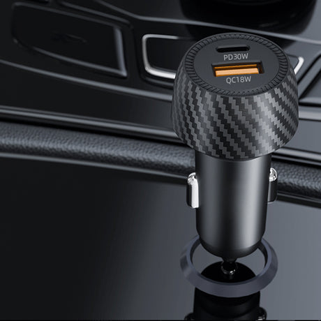Incarcator Techsuit Car CarbonVolt (C7), Fast Charge 48W, USB, Type-C, QC3.0 18W, PD30W, Negru