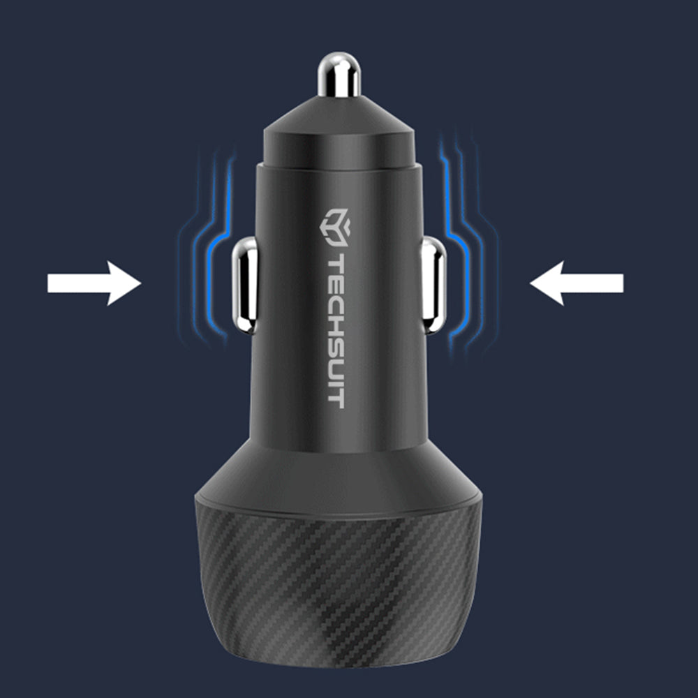 Incarcator Techsuit Car CarbonVolt (C7), Fast Charge 48W, USB, Type-C, QC3.0 18W, PD30W, Negru