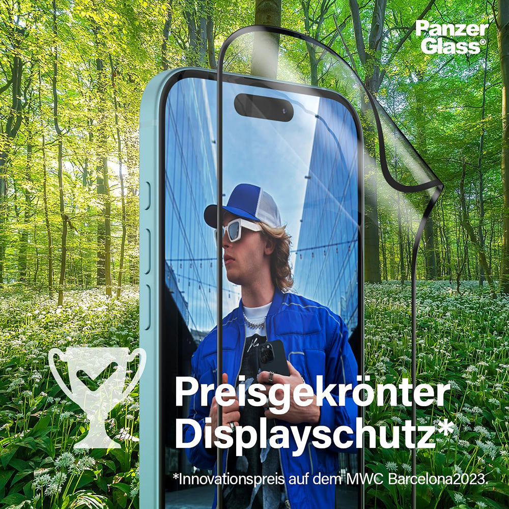 Folie de protectie PanzerGlass® Ultra-Wide Fit EyeCare compatibil cu iPhone 16 / iPhone 15, Negru