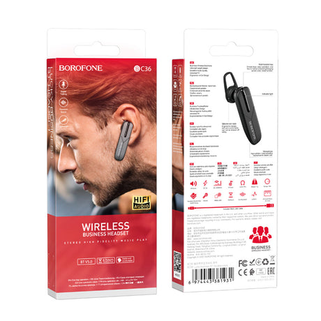 Casti Borofone Bluetooth Headset Lucky (BC36), Bluetooth V5.0, 70mAh, Lightweight, Premium Sound, Negru