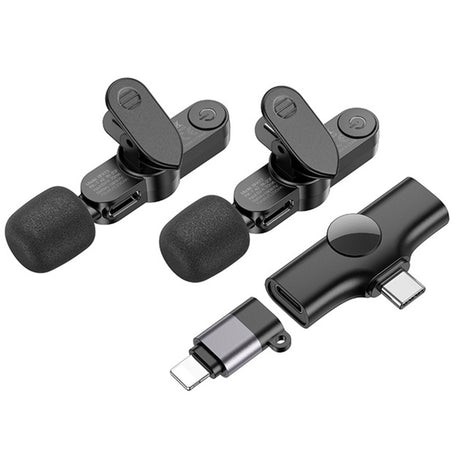Casti Borofone (set de 2) Wireless Lavalier Microphones Trophy (BFK12), 2.4Ghz, Type-C, Lightning, 70mAh, Negru