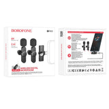 Casti Borofone (set de 2) Wireless Lavalier Microphones Trophy (BFK12), 2.4Ghz, Type-C, Lightning, 70mAh, Negru