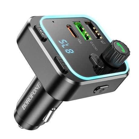 Gadget Borofone FM Modulator and Car Charger Highway (BC53), Bluetooth V5.0, 2x USB, Type-C, 38W, RGB Ambient Lights, Negru
