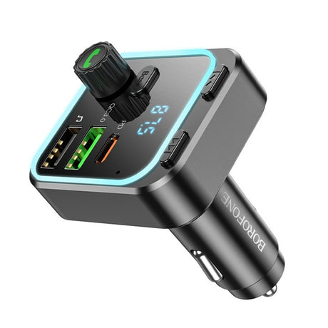 Gadget Borofone FM Modulator and Car Charger Highway (BC53), Bluetooth V5.0, 2x USB, Type-C, 38W, RGB Ambient Lights, Negru