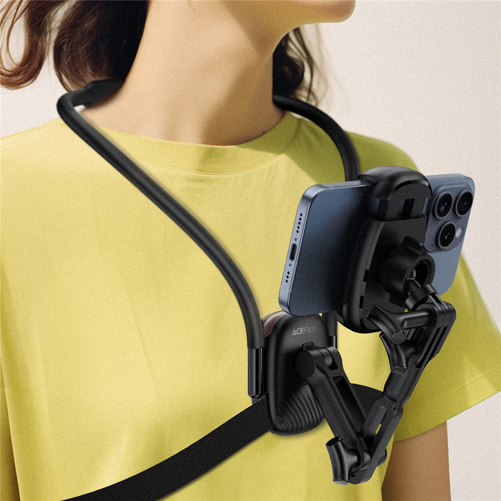 Suport Acefast Neck Phone (E33), for GoPro, Phone, with Clamp, 360° Adjustable, Secure Fit, Silicone Neckband, Negru