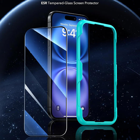 Folie de protectie ESR Tempered Glass compatibil cu iPhone 16, Negru
