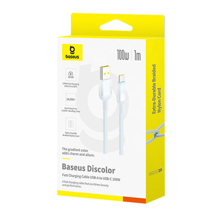 Cablu Baseus Discolor Series (E0420800), USB to Type-C, Braided Nylon Cord, 480Mbps, 100W, 1m, Albastru /Green