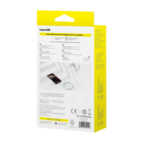 Cablu Baseus Discolor Series (E0420800), USB to Type-C, Braided Nylon Cord, 480Mbps, 100W, 1m, Albastru /Green