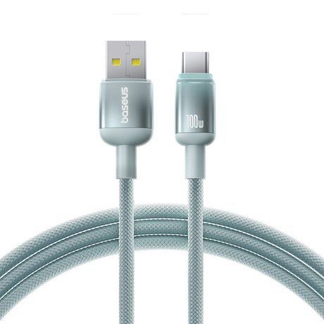 Cablu Baseus Discolor Series (E0420801), USB to Type-C, Braided Nylon Cord, 480Mbps, 100W, 2m, Albastru /Green