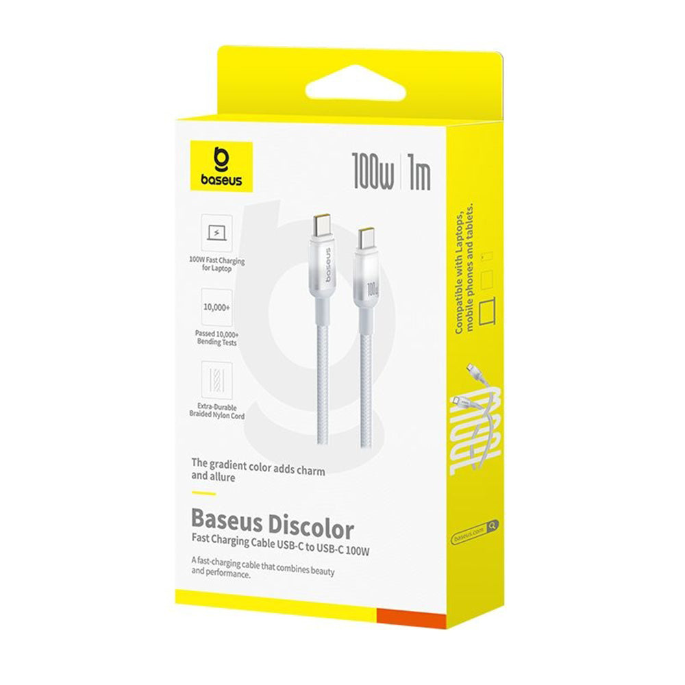 Cablu Baseus Discolor (E0420703), USB-C to USB-C, 100W, 2m, Argintiu