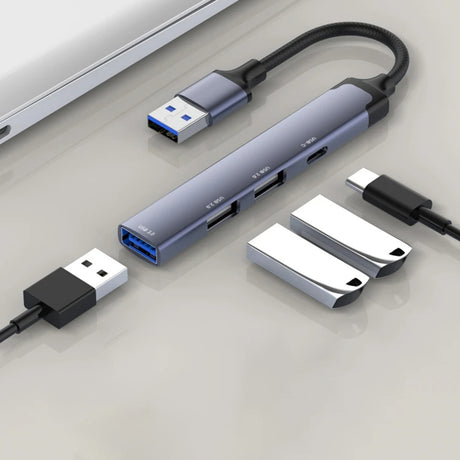 Hub/Dock Techsuit Docking Station PolarisBridge 4 in 1 (H19), USB to 2x USB 2.0, 1x USB 3.0, 1x Type-C, Gri /White