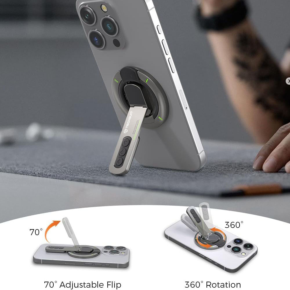 Suport Techsuit Premium MagSafe Ring AluStandX (SB1), for Desk, 360° Magnetic, Adjustable Stand, Aluminum & Zinc, Gri