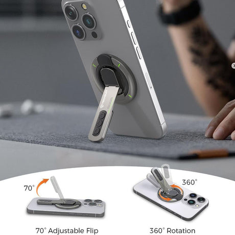 Suport Techsuit Premium MagSafe Ring AluStandX (SB1), for Desk, 360° Magnetic, Adjustable Stand, Aluminum & Zinc, Gri