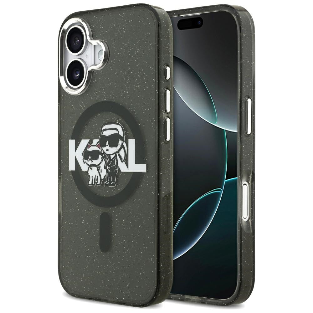 Husa de protectie Karl Lagerfeld IML Glitter Karl & Choupette Sketch Logo MagSafe (KLHMP17LHGKCGKBK) compatibil cu iPhone 17 Pro, Negru