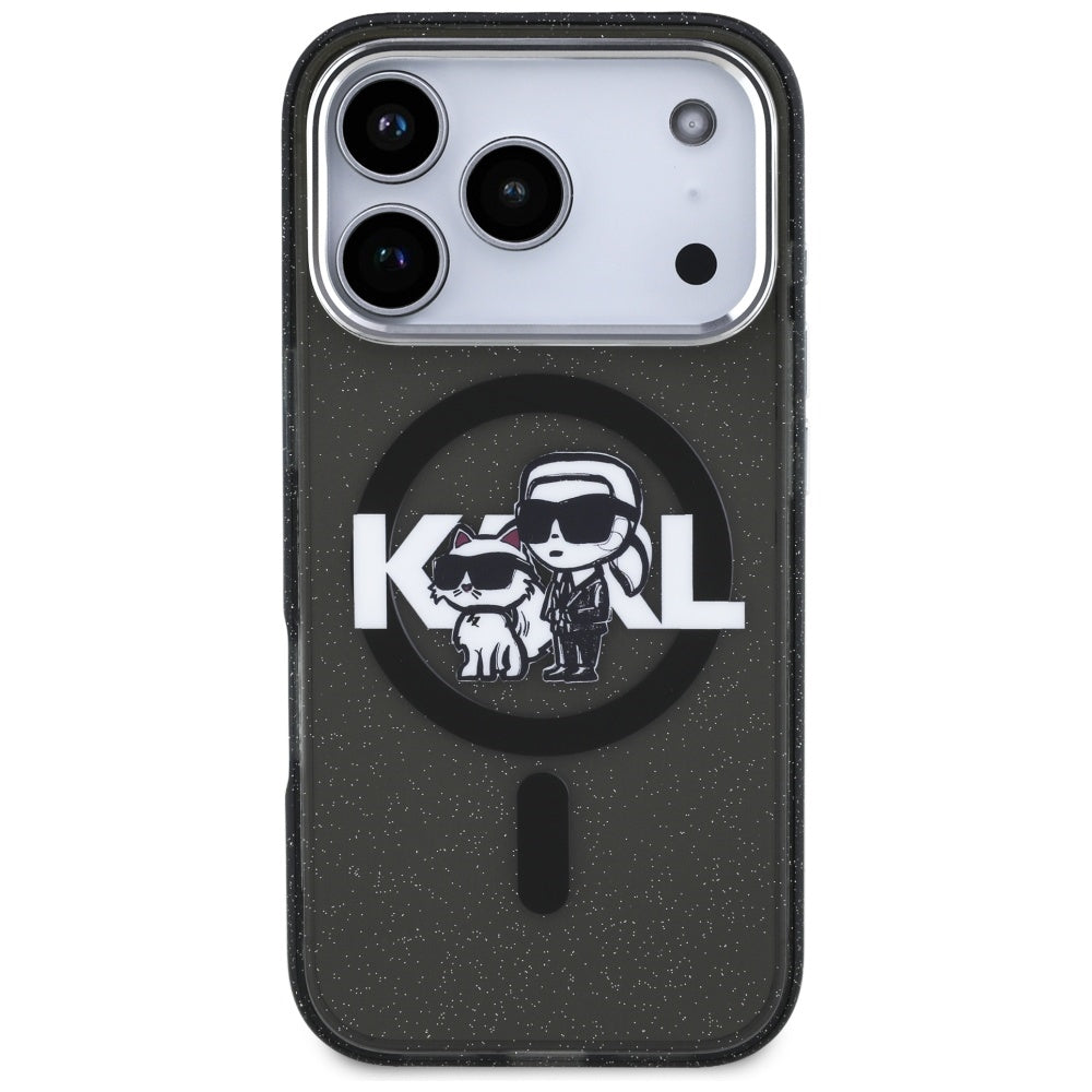 Husa de protectie Karl Lagerfeld IML Glitter Karl & Choupette Sketch Logo MagSafe (KLHMP17LHGKCGKBK) compatibil cu iPhone 17 Pro, Negru