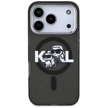 Husa de protectie Karl Lagerfeld IML Glitter Karl & Choupette Sketch Logo MagSafe (KLHMP17LHGKCGKBK) compatibil cu iPhone 17 Pro, Negru