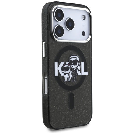 Husa de protectie Karl Lagerfeld IML Glitter Karl & Choupette Sketch Logo MagSafe (KLHMP17LHGKCGKBK) compatibil cu iPhone 17 Pro, Negru