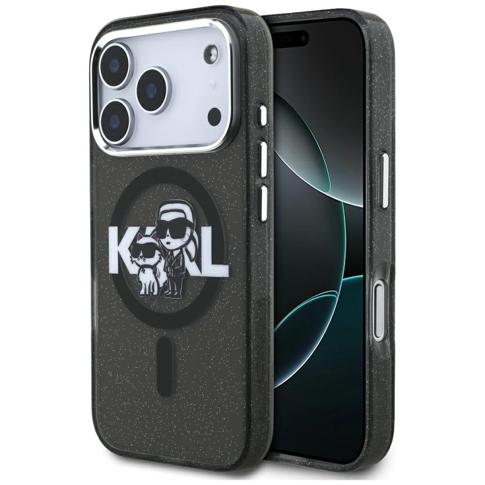 Husa de protectie Karl Lagerfeld IML Glitter Karl & Choupette Sketch Logo MagSafe (KLHMP17LHGKCGKBK) compatibil cu iPhone 17 Pro, Negru
