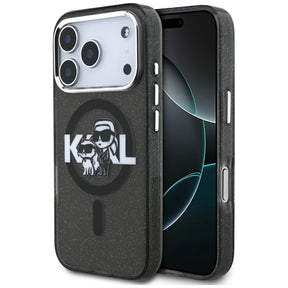 Husa de protectie Karl Lagerfeld IML Glitter Karl & Choupette Sketch Logo MagSafe (KLHMP17LHGKCGKBK) compatibil cu iPhone 17 Pro, Negru