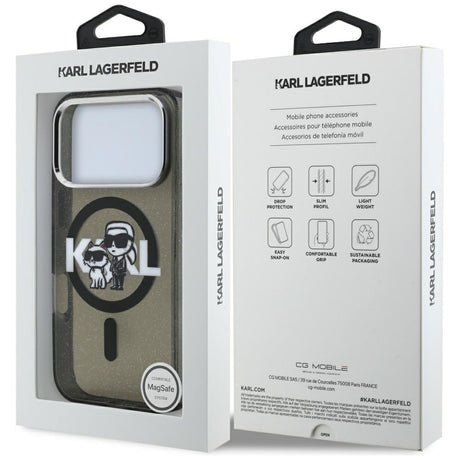 Husa de protectie Karl Lagerfeld IML Glitter Karl & Choupette Sketch Logo MagSafe (KLHMP17LHGKCGKBK) compatibil cu iPhone 17 Pro, Negru