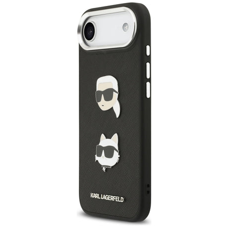 Husa de protectie Karl Lagerfeld FW Grained Karl & Choupette Heads Pins & Logo (KLHCP17MPSFDHPOK) compatibil cu iPhone 17 Air, Negru