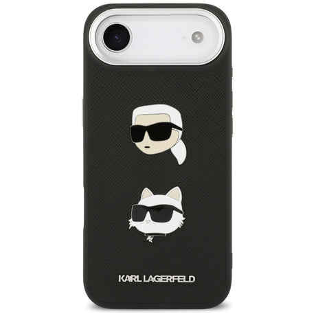 Husa de protectie Karl Lagerfeld FW Grained Karl & Choupette Heads Pins & Logo (KLHCP17MPSFDHPOK) compatibil cu iPhone 17 Air, Negru