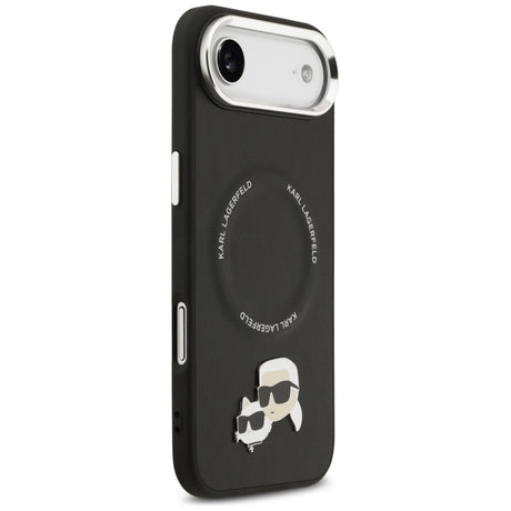 Husa de protectie Karl Lagerfeld Leather Karl & Choupette Pins MagSafe (KLHMP17MPSMLRKCK) compatibil cu iPhone 17 Air, Negru
