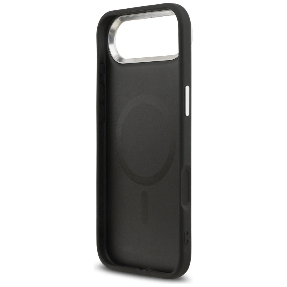 Husa de protectie Karl Lagerfeld Leather Karl & Choupette Pins MagSafe (KLHMP17MPSMLRKCK) compatibil cu iPhone 17 Air, Negru
