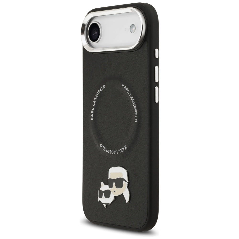 Husa de protectie Karl Lagerfeld Leather Karl & Choupette Pins MagSafe (KLHMP17MPSMLRKCK) compatibil cu iPhone 17 Air, Negru