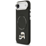 Husa de protectie Karl Lagerfeld Leather Karl & Choupette Pins MagSafe (KLHMP17MPSMLRKCK) compatibil cu iPhone 17 Air, Negru